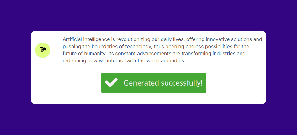 Generrate's AI Speech To Text result